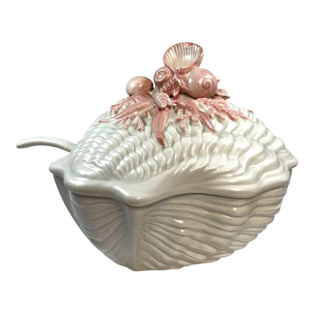 Fitz And Floyd 1981 Clamshell Shell Shaped Soup Chowder Tureen Lid & Ladle READ